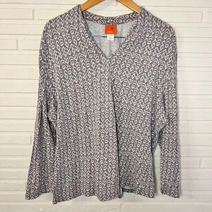 Hearts of Palm Gray Cotton Stretch V-Neck Long Sleeve Shirt, Women’s Size XL